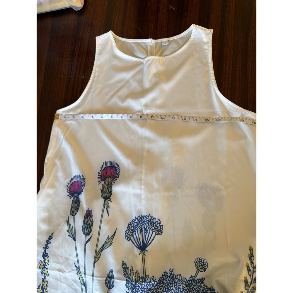 Unbranded White Blue Floral Sleeveless Trapeze Maxi Dress L Romantic Boho - Picture 4 of 5